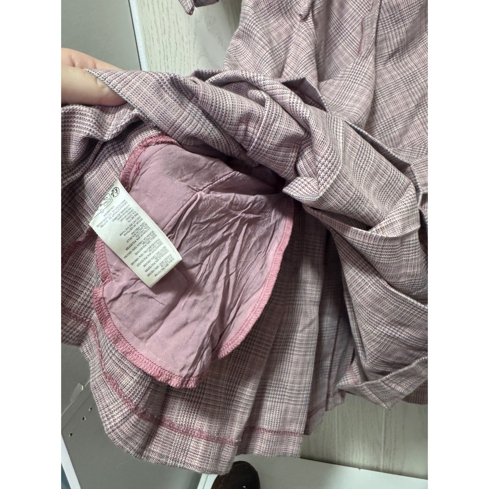 Free People Mauve Plaid Puff Sleeve Open Back Pleated Mini Dress with Belt XS - Picture 9 of 11